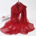 Foulard long en mousseline transparente unie, elegant et leger chale d'ete pour femme et plage. - Foulards en satin rouge vin