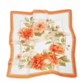 Vintage floral square silk scarf with elegant orange border design for women fashion. - Orange Peony