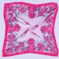 Elegant pink floral silk square scarf, classic printed neckerchief for women fashion styling. - Pink Floral Silk Scarf