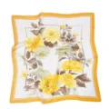 Retro floral print square silk scarf, elegant womens small neckerchief for daily fashion wear. - Yellow Peony