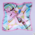 Chic printed square scarf for women, elegant abstract line design neckerchief and hair accessory. - Blue Silk Scarf with Wavy Pattern
