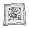 Classic black and white printed square scarf elegant retro horse harness design silk feel neckerchief - Dark Chain