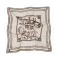 Elegant retro square silk scarf with classic equestrian print, stylish women accessory. - Khaki Chain Print