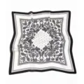 Classic black and white paisley print square scarf, elegant retro satin silk neck scarf. - White Hollow Paisley