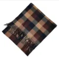 Classic plaid fringe scarf winter warm tartan neck wrap soft double-sided fleece casual shawl - Dark Brown Plaid Scarf