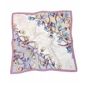 Korean style retro floral print silk square scarf, elegant neckerchief for women fashion. - Blue Khaki Floral
