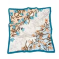 Korean style retro floral print square silk scarf, elegant women neckerchief for daily. - Blue Two-Tone Floral