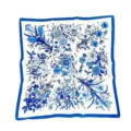Elegant blue and white floral square silk scarf for women, retro botanical print neckerchief. - Blue Mixed Large Small Floral