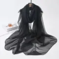 Écharpe en mousseline noire unie légère long châle élégant pour femme foulard transparent - Noir Avec Foulard en Soie