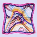 Elegant geometric print square silk scarf for women, stylish fashion accessory for daily wear. - Rose Red Silk Scarf with Wavy Pattern