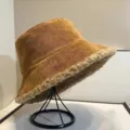 Winter warm brown corduroy bucket hat with cozy lamb wool trim, casual style plush basin hat. - M (56-58cm) / Coffee