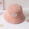 Pink fluffy bucket hat for women winter warm plush fisherman cap cute lamb wool hat style - M (56-58cm) / Pink