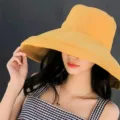 Yellow peach skin velvet bucket hat, wide brim sun hat for women style color variant - M (56-58cm) / Yellow