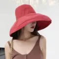 Red peach skin velvet fisherman hat wide brim solid color sun protection bucket hat for outdoor - M (56-58cm) / Orange Red Bucket Hat