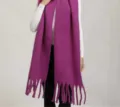 Écharpe d'hiver unie à franges en faux cachemire chaud tour de cou épais accessoire - Écharpe épaisse violette