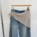 Écharpe triangulaire en crochet tricoté châle creux accessoire élégant pour femmes - Châles et foulards tricotés ajourés beige