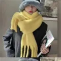 Echarpe d'hiver imitation cachemire a franges jaunes douce epaisse chaude accessoire - Écharpes épaisses jaunes