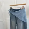 Gestreicktes Dreiecktuch Lochmuster Häkeln Schultertuch Damen Mode leichte Hüfttuch Trend - Blaue durchbrochene Strick-Kopftücher & -Shawls