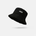 Schwarzer Sherpa-Fischerhut für Damen, warmer Plüsch-Beckenhut im Winter mit Stickerei. - M (56-58cm) / Schwarz