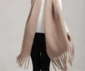Écharpe d'hiver unie à franges, tour de cou chaud et épais effet cachemire doux pour femmes. - Écharpes épaisses kaki