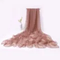 Solid color thin silk scarf women summer shawl lightweight breathable neckerchief wrap. - Khaki With Scarf