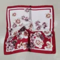 Quadratisches Seidentuch mit Blumenmuster für Damen, rot-weiß, vielseitiges elegantes Halstuch. - Weinroter kleiner Blumen-Seiden-Kleinquadratschal