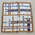 Classic equestrian print square silk scarf 70cm elegant women neckerchief fashion accessory - Leather Buckle Khaki Small Silk Square Scarves