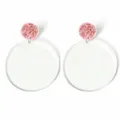 Cute second grade acrylic dangle earrings with pink glitter studs for back to school season. - Second Grade Style