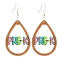 Close-up detail of glittery teardrop earrings with PRE-K cut-out letters and metal hooks. - Style P (PRE-K Style)