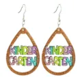 Cute glitter kindergarten teacher teardrop earrings, colorful wooden drop earrings for school. - Style K (KINDER GARTEN Style)