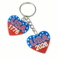 USA Unabhängigkeitstag Doppel Herz Schlüsselanhänger Glitzer Metall Taschenanhänger - Doppelherz USA Flagge (2) / Rot/Weiß/Blau