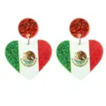 Mexican flag heart earrings with red glitter top stud, stylish resin fashion jewelry. - Mexico Flag Heart Style (26032102)