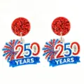 US 250th Anniversary earrings red white blue glitter patriotic festival party jewelry gift - 250th Anniversary Round Commemorative Style (2)