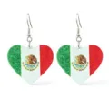Mexican flag heart earrings glitter dangling fishhook earrings national day party jewelry - Mexico Flag Glitter Heart (26032102)