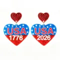 American Independence Day 250th anniversary glitter acrylic heart earrings USA 1776 to 2026 style - Double Layer Heart USA Style (3)