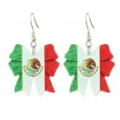 Close-up detail of the sparkling glitter Mexican flag bow earrings, featuring detailed craftsmanship. - Sequin Mexico Flag Bow (26032102)
