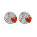 Pendientes de tuerca de béisbol con purpurina plateada brillante y corazón rojo para mujer. - Estilo Corazón Béisbol Redondo (5)