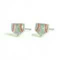 Sparkly baseball home plate stud earrings with glitter and red stitching details for women. - Baseball Home Plate Style (3)