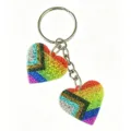 Colorful glitter heart keychain cute resin bag charm for keys stylish accessories - Rainbow Geometric Glitter Double Heart Style (7)