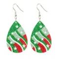 Festive teardrop earrings featuring sparkling green, red, and silver glitter with cute white star details. - Red Green Contrast Sequin Teardrop (26032102)