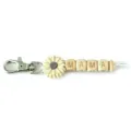 Close-up detail of the MAMA wooden bead sunflower keychain with metal clasp and cord. - Bright Orange Sunflower Style