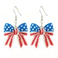 American Flag Bow Earrings Independence Day 4th of July Glitter Bowknot Dangle Earrings - Ear Hook Bow Knot Style (9)