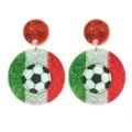 Close-up of Italian flag soccer ball dangle earrings with shiny glitter acrylic design for fans. - Football Flag Round Style (26032102)
