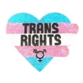Broche badge de fierté trans pailletée en forme de cœur avec texte en gros plan - Style 14