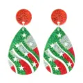 Christmas glitter teardrop earrings, red and green festive dangling earrings with star patterns. - Christmas Star Teardrop Style (26032102)