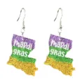 Glitter Mardi Gras kaart oorbellen vrouwen, kleurrijke feestelijke mode sieraden cadeau. - Vishaak Kaart Stijl (7)