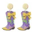 Glitter cowboylaars oorbellen met gouden strik, feestelijke sieraden voor dames. - Cowboylaarzen Stijl (4)