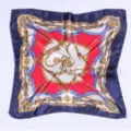 Classic baroque chain print square scarf elegant women silk touch fashion neckerchief daily wear - Navy Blue Chain Print Silk Scarves