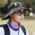 Men's outdoor camo bucket hat with wide brim, breathable mesh and windproof strap for hiking. - M (56-58cm) / A5121