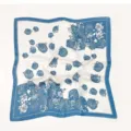 Blue and white rose print silk square scarf, retro chic fashion accessory for women style. - Camellia Blue